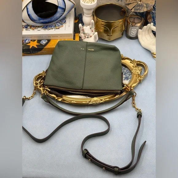 🆕 OROTON 🧿 NWOT Lily Zip Top Leather Crossbody, Olive - Picture 15 of 16